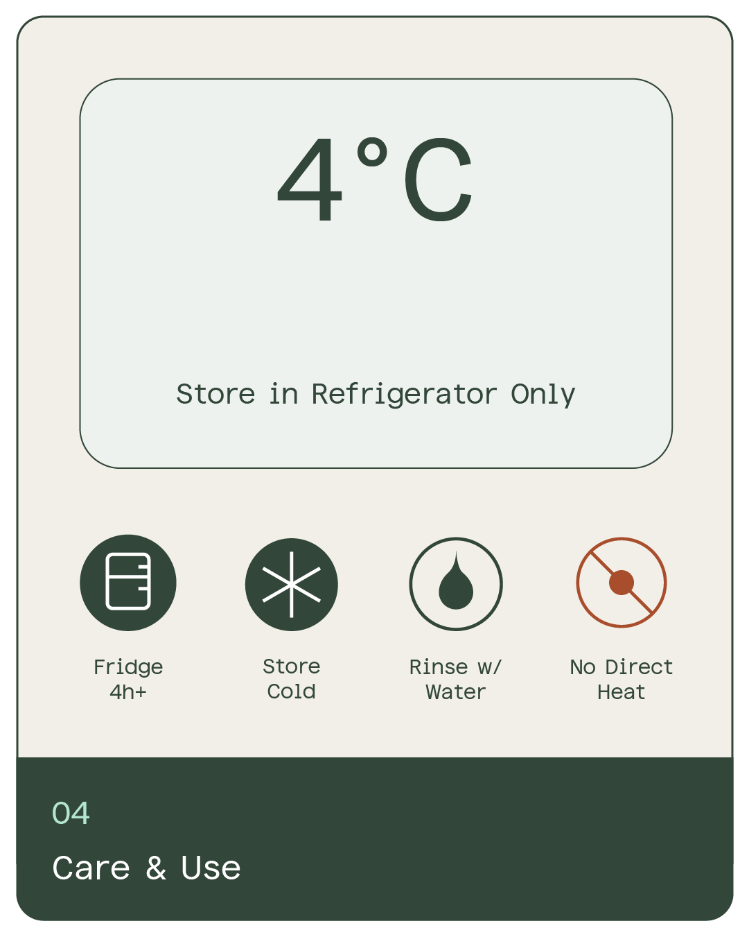 Care and storage instructions for KYLA Performance palm cooling device including refrigeration and temperature handling guidance